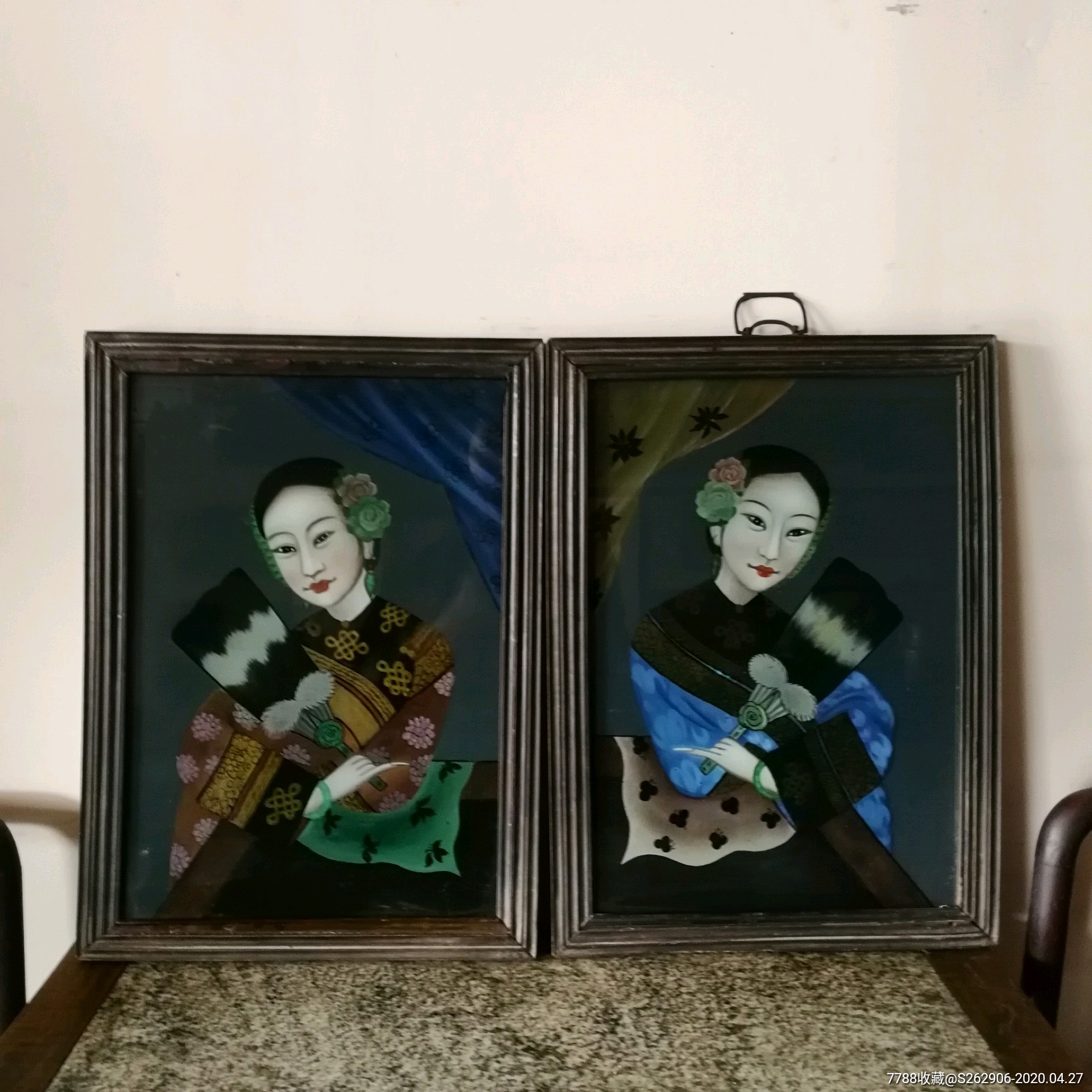 清代仕女图玻璃画古玩人物故事美人镜