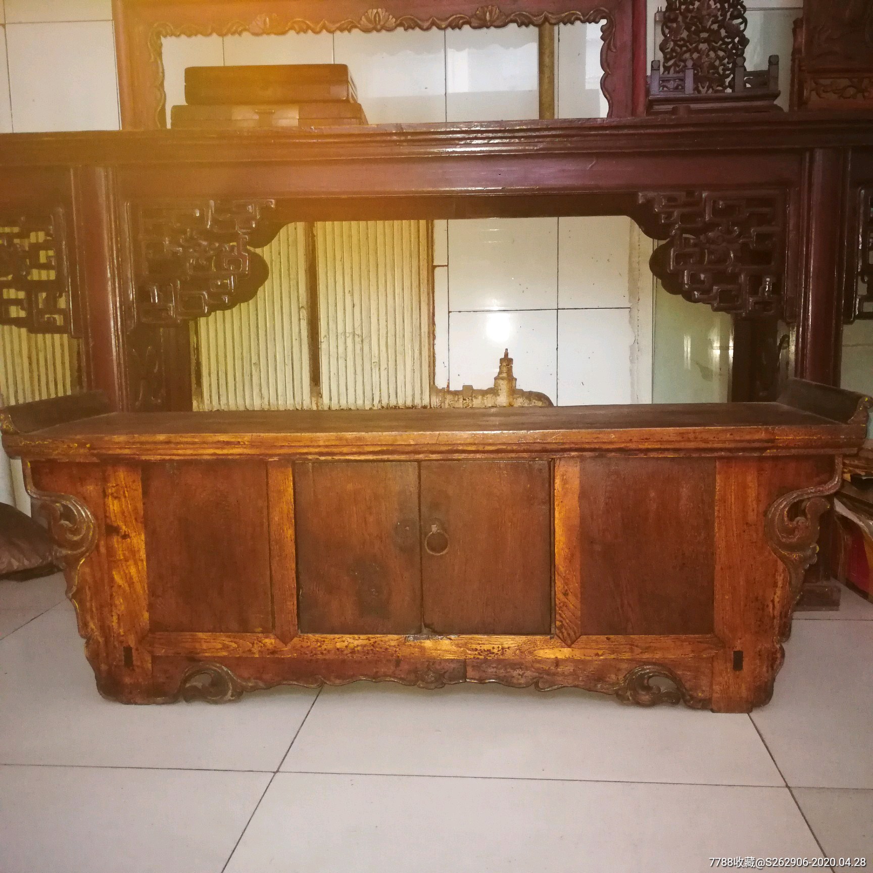 明清古典木器家具 榆木雕花炕柜