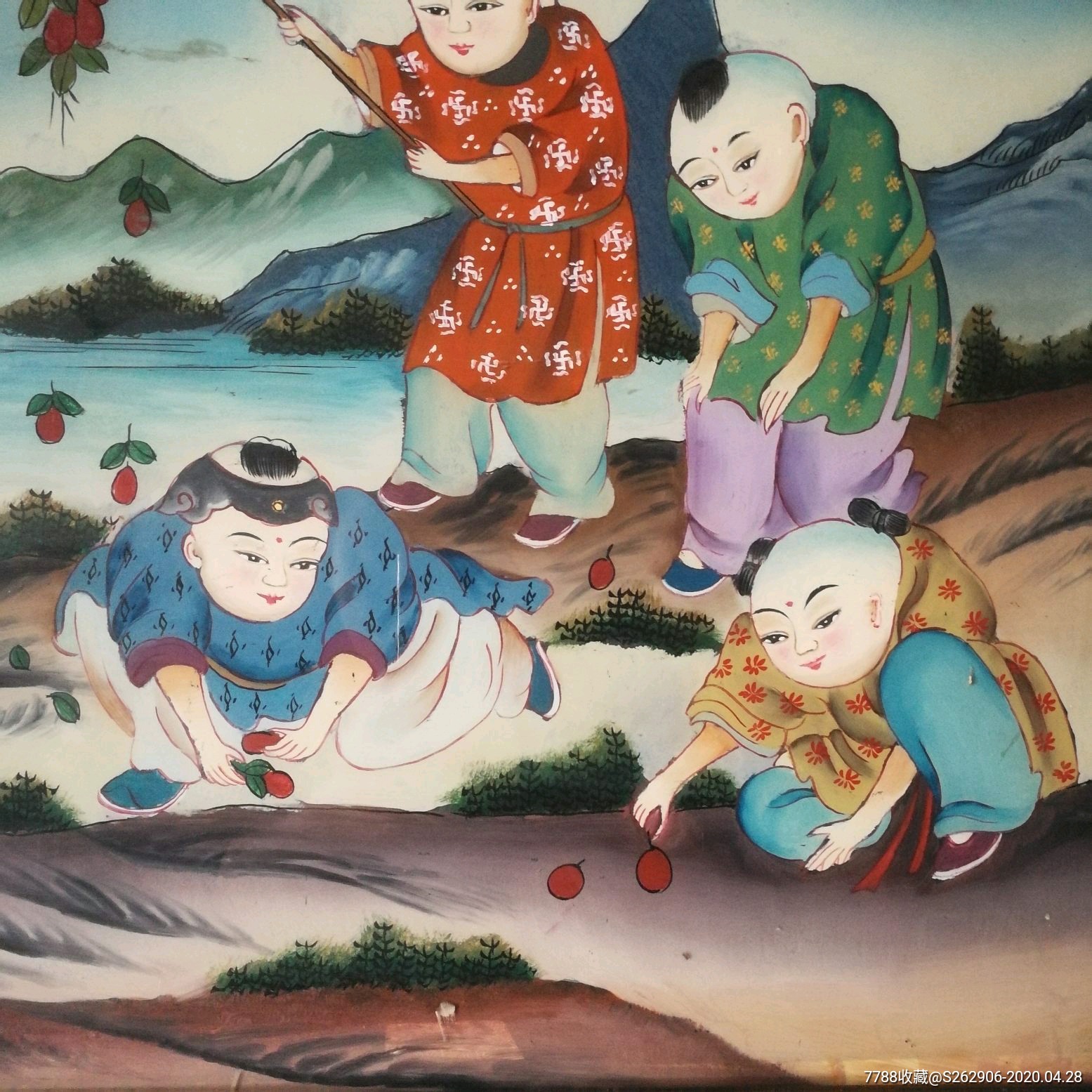 清代早生贵子图玻璃画