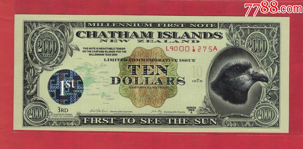 查塔姆群岛新西兰属地2000年10元塑料钞实物如图unc