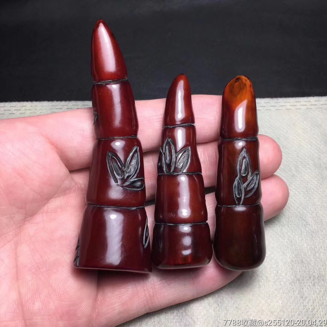 精品天然牦牛角竹节把件