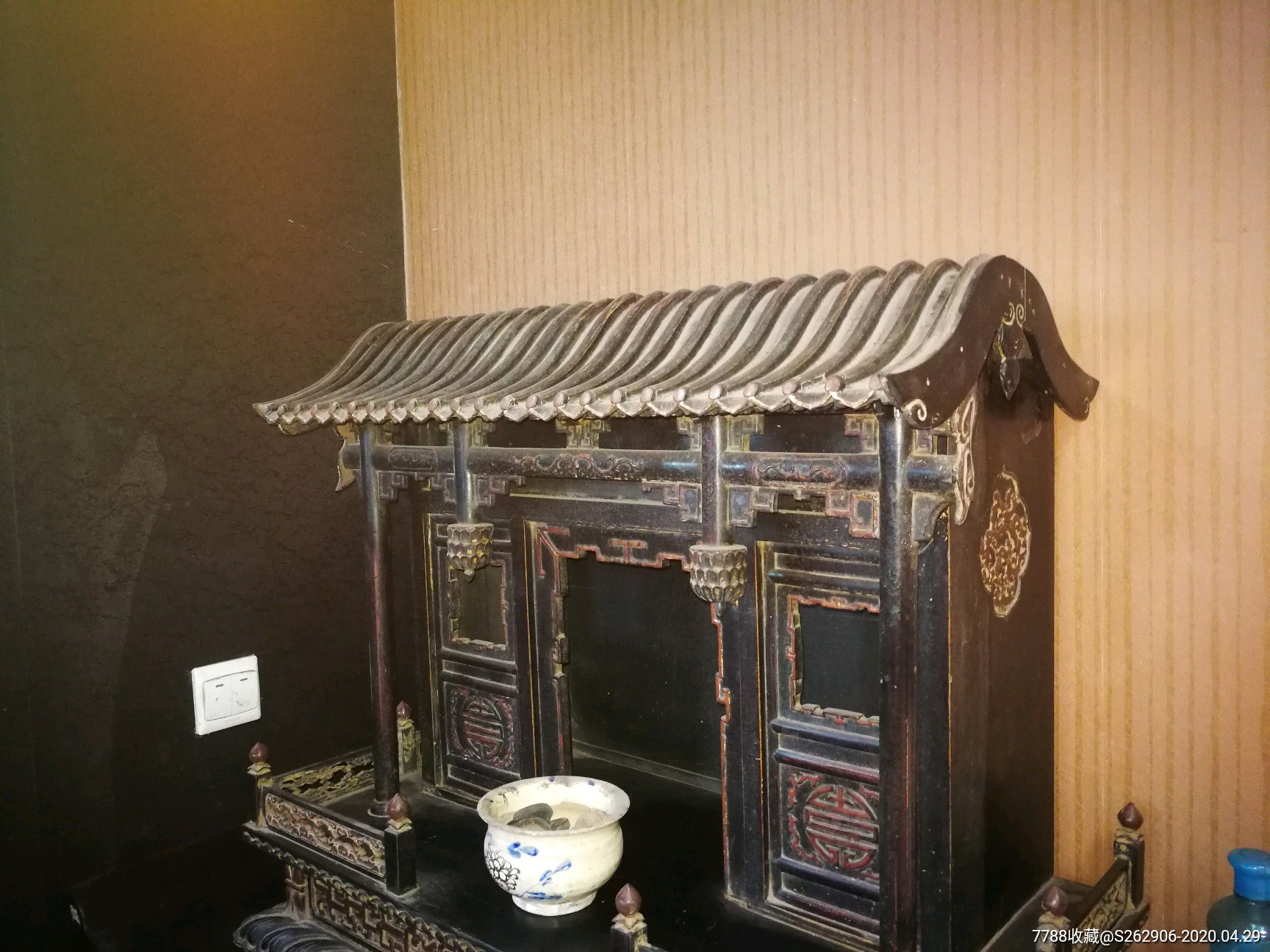 清代老木器家具供奉财神观音关公佛像祖先黑大漆佛龛