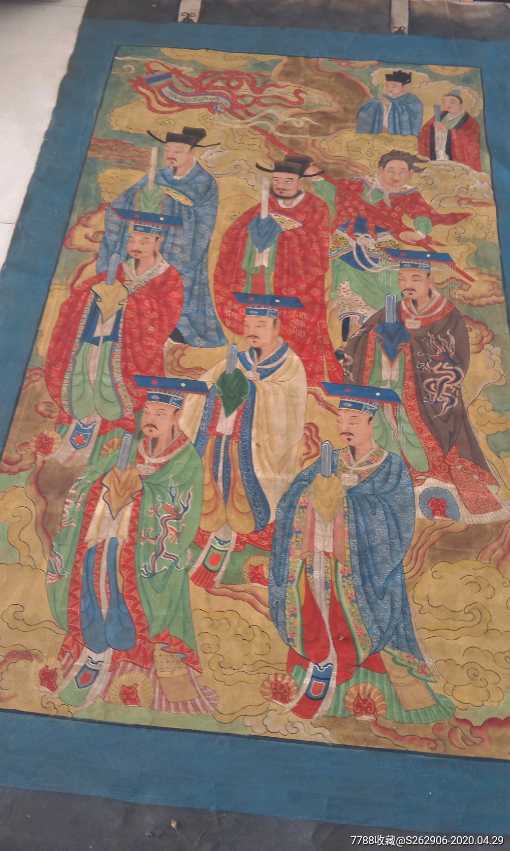 道教水陆画之天神部东八天帝画像西八天将神像老布画道场挂画卷轴