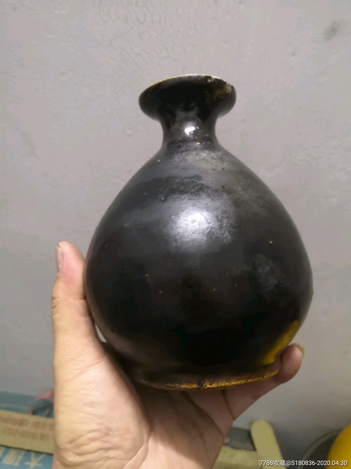 民国黑陶玉壶春酒瓶