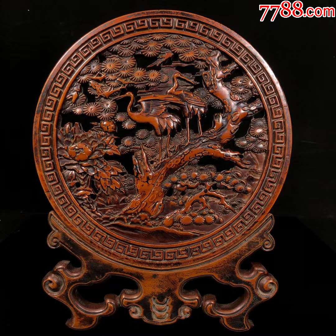 老黄杨木透空雕松鹤延年屏风摆件-价格:880元-se72718638-木雕摆件-零售-7788收藏__收藏热线