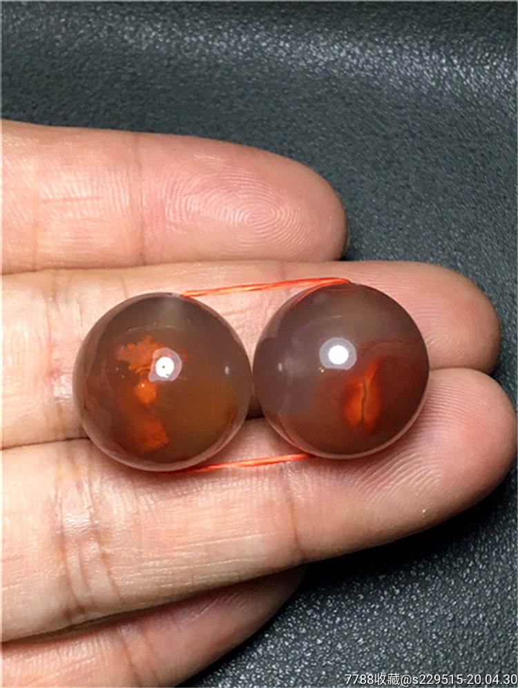 凉山南红冰飘火焰纹大圆珠腰珠一对