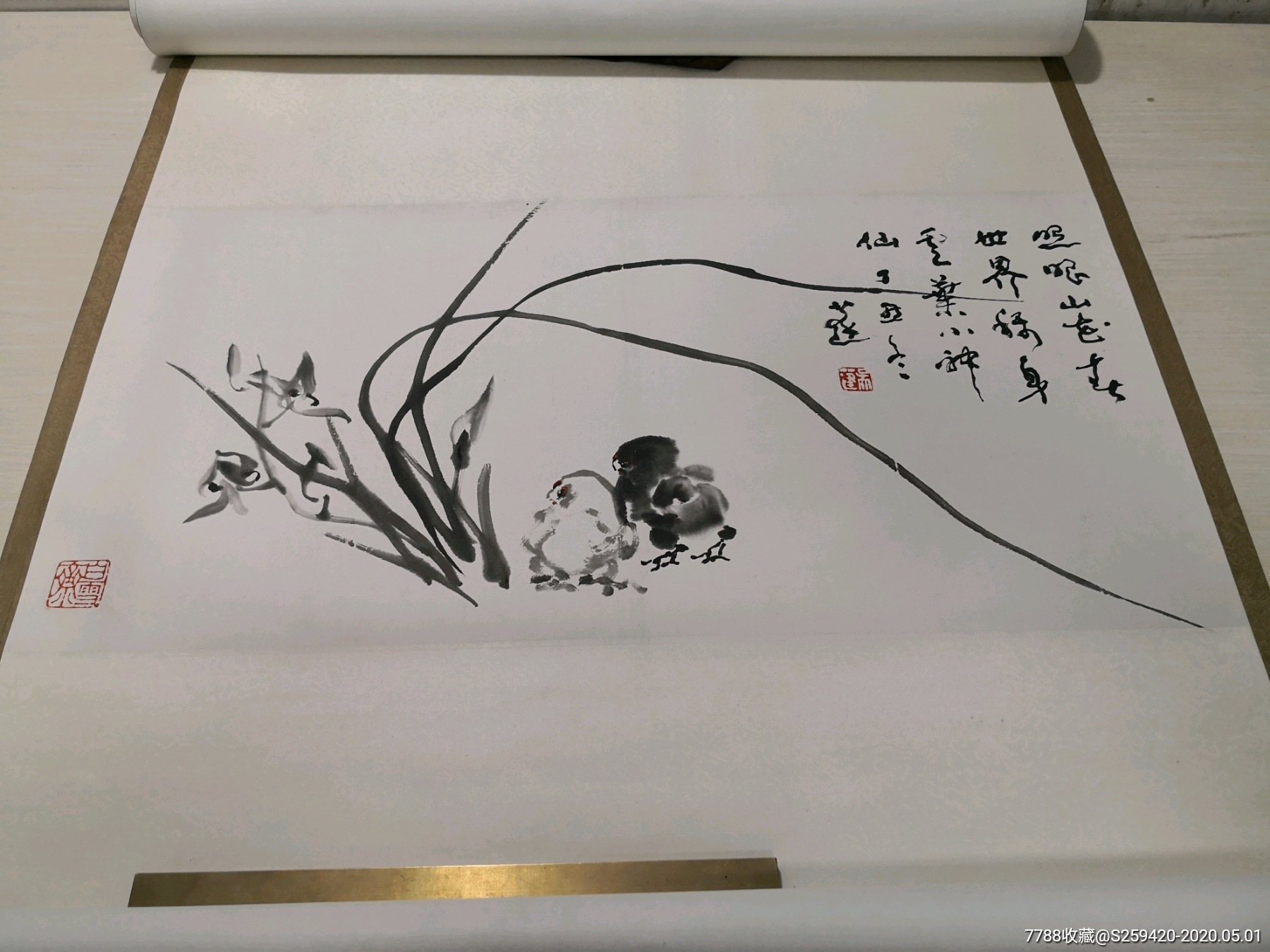 吴蓬(兰花小鸡图)-花鸟国画原作-7788收藏__收藏热线