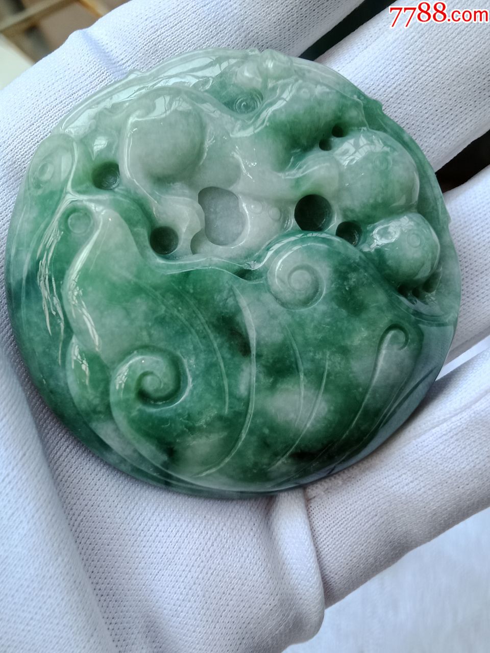 翡翠冰种222-a5飘花如意手把件(送证书)