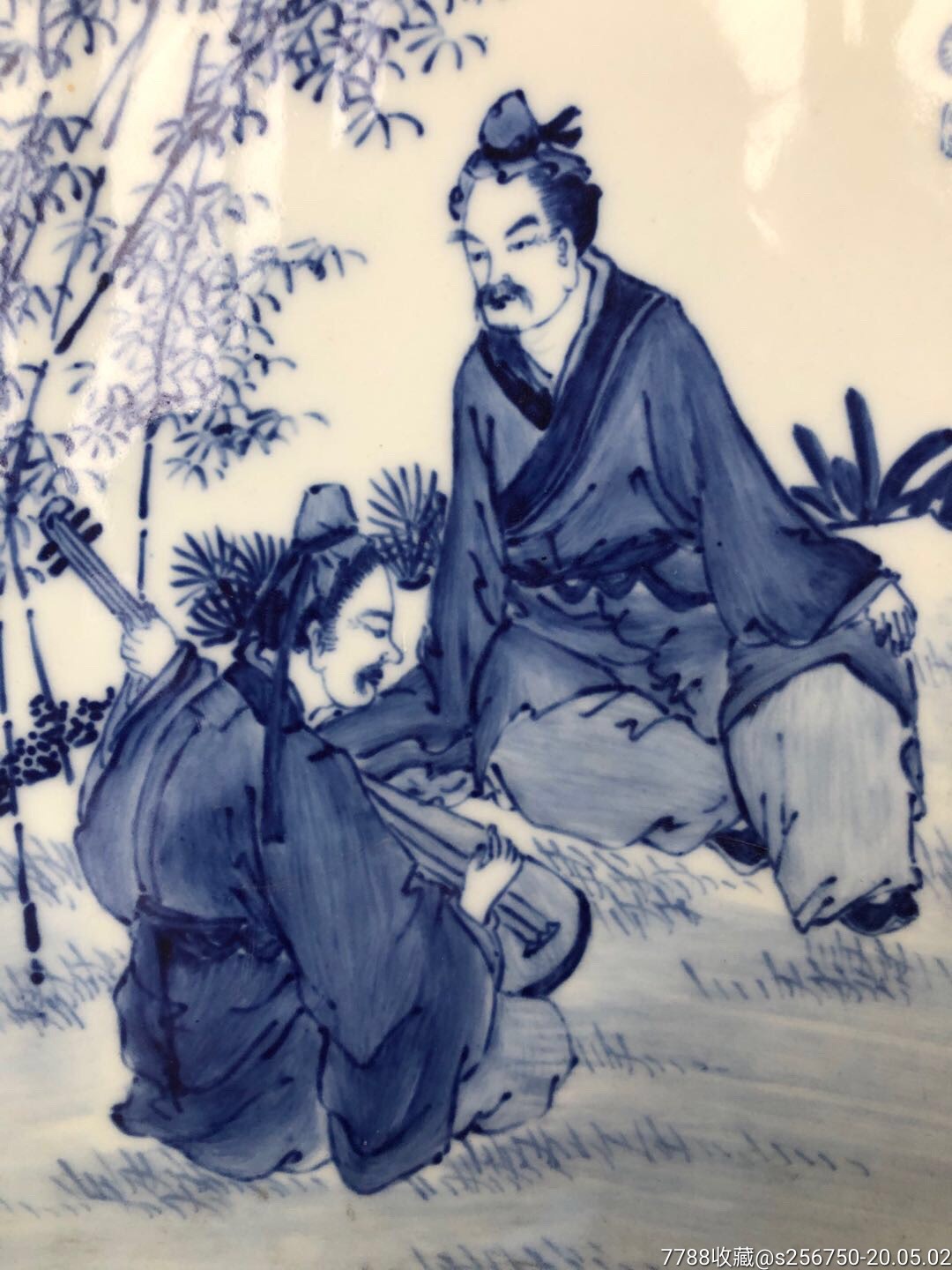 手绘青花人物瓷板画一个,纯手绘画-青花瓷-7788收藏__收藏热线