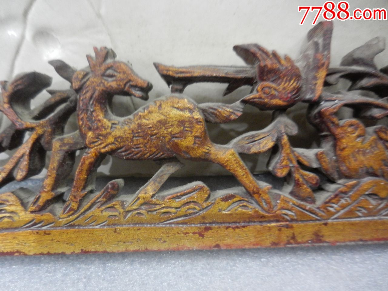 鎏金羊与鸟花雕板(抢购价,木雕花板,其他木质,五十年代(20世纪,动物