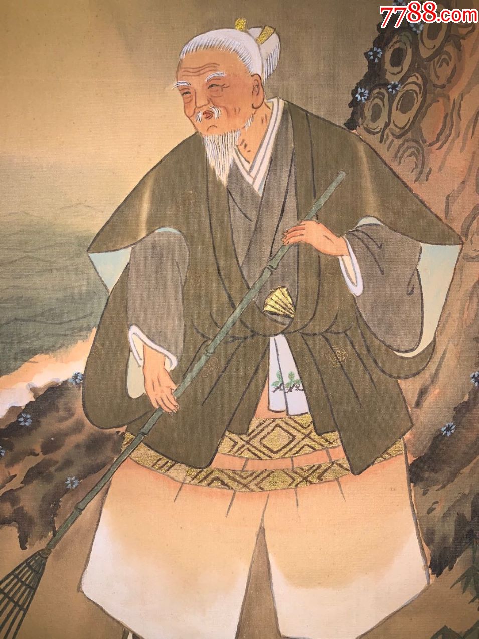 福寿老人送老人古字画民国清代老字画浮世绘画春茶室书房中堂挂轴