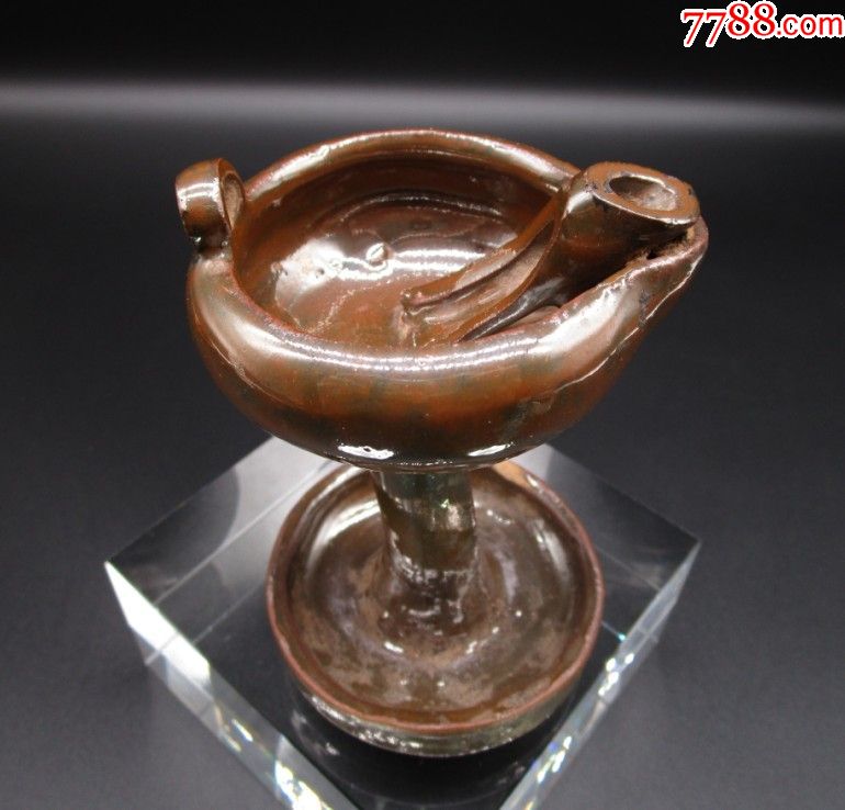 清代紫金釉油灯