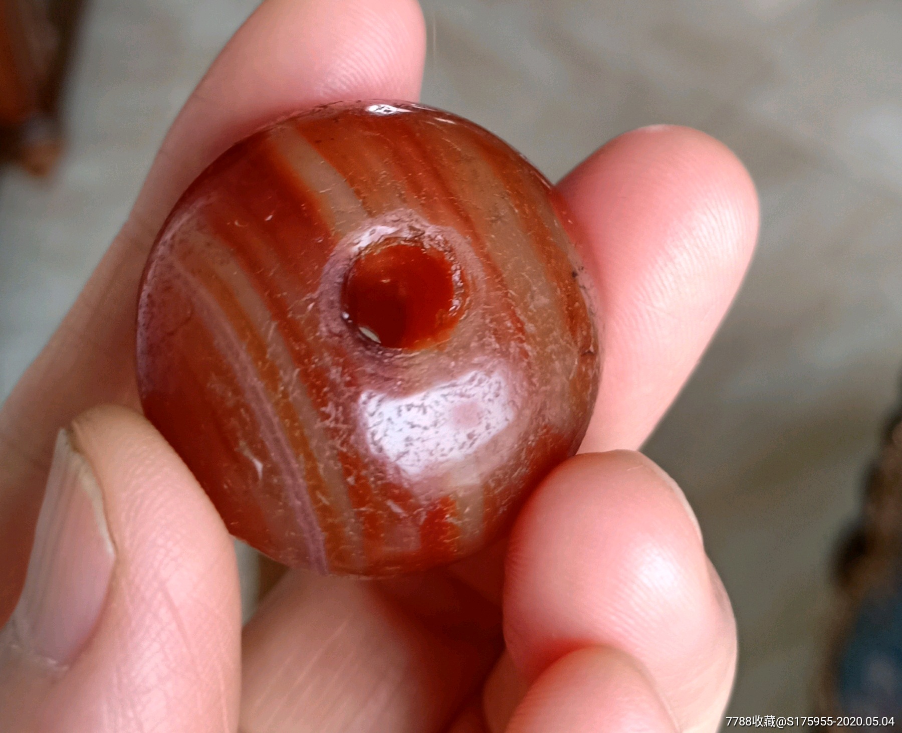 清代红玛瑙珠子大扁珠天然原矿支持鉴定