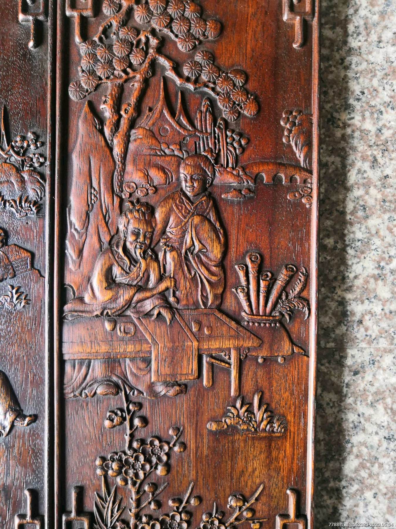 老木刻四挂屏(琴棋书画)_木雕挂件_收藏的工程【7788木艺】