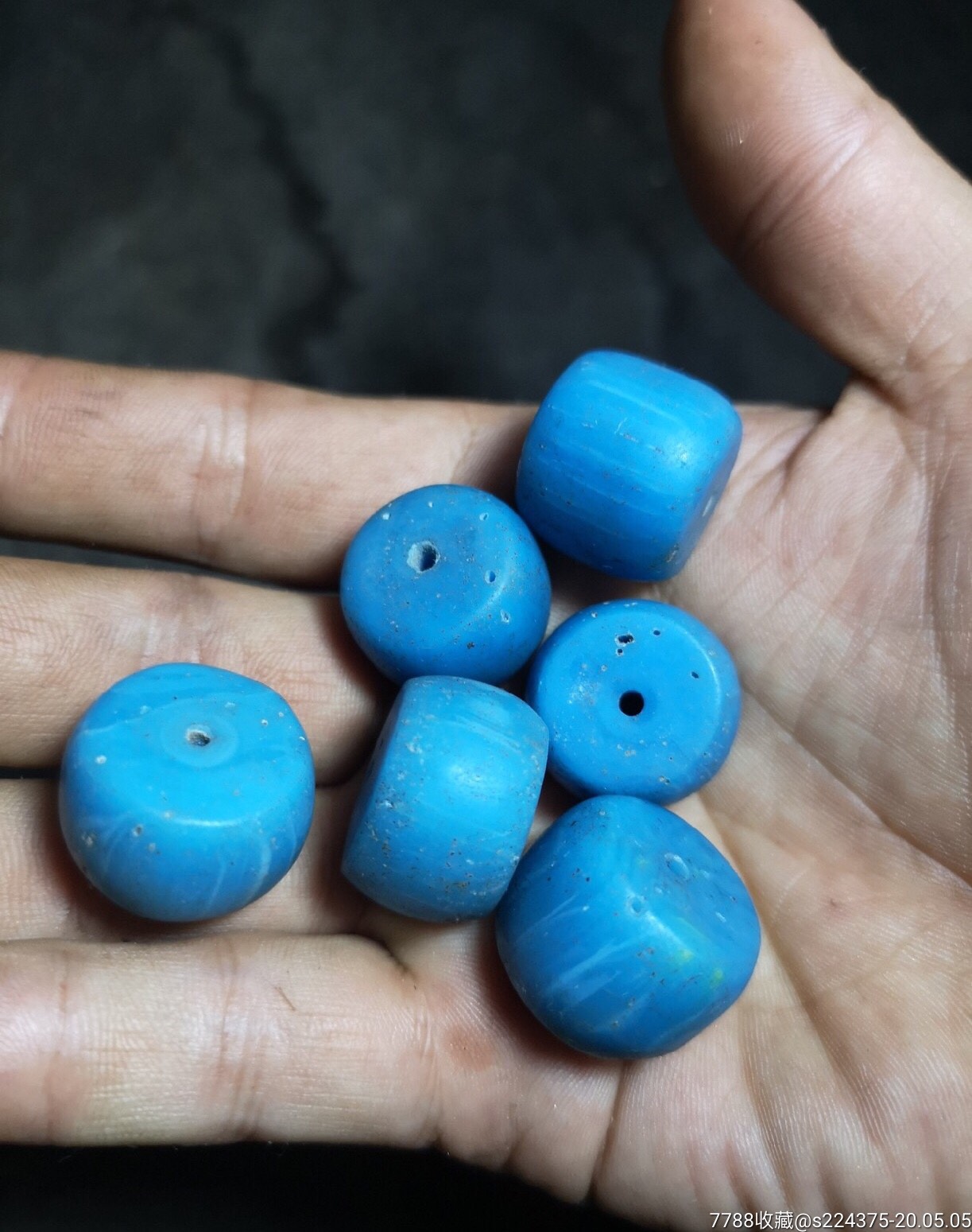 清代绿松蓝老琉璃珠子