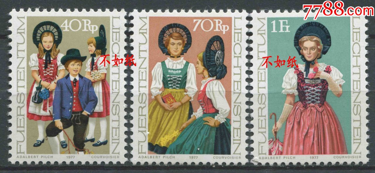 列支敦士登邮票1977年传统民族服装3全新