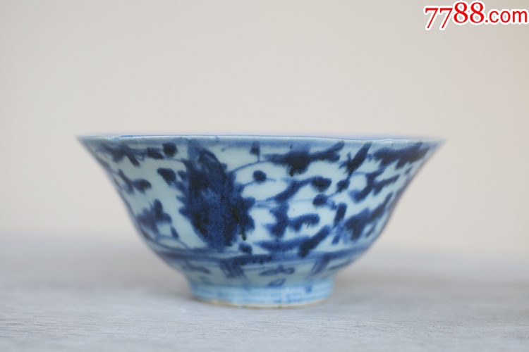 明代早期景德镇窑花草纹青花撇口碗2_青花瓷_图片鉴赏_收藏价值_7788青花瓷收藏
