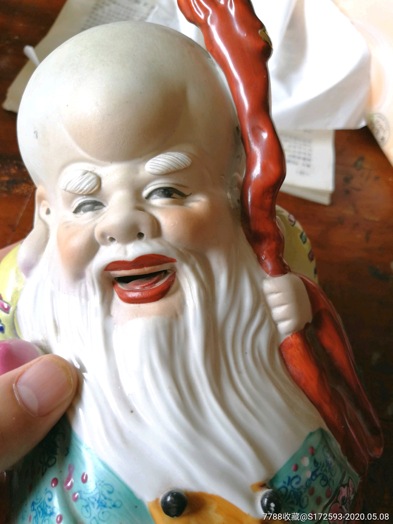 70年代人工绘画与上色(老寿星)瓷像.