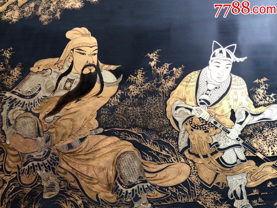 陈少梅款忠义千秋识文描金挂匾-木牌匾/对联-7788漆器收藏