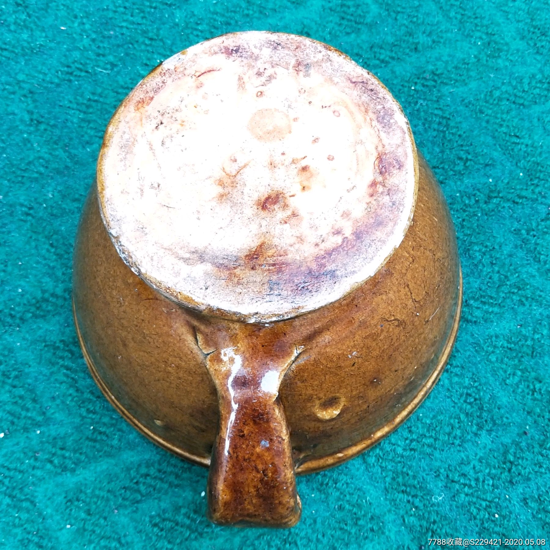 民国建国初陶瓷捣蒜器黄釉擂椒砵木槌古董厨具