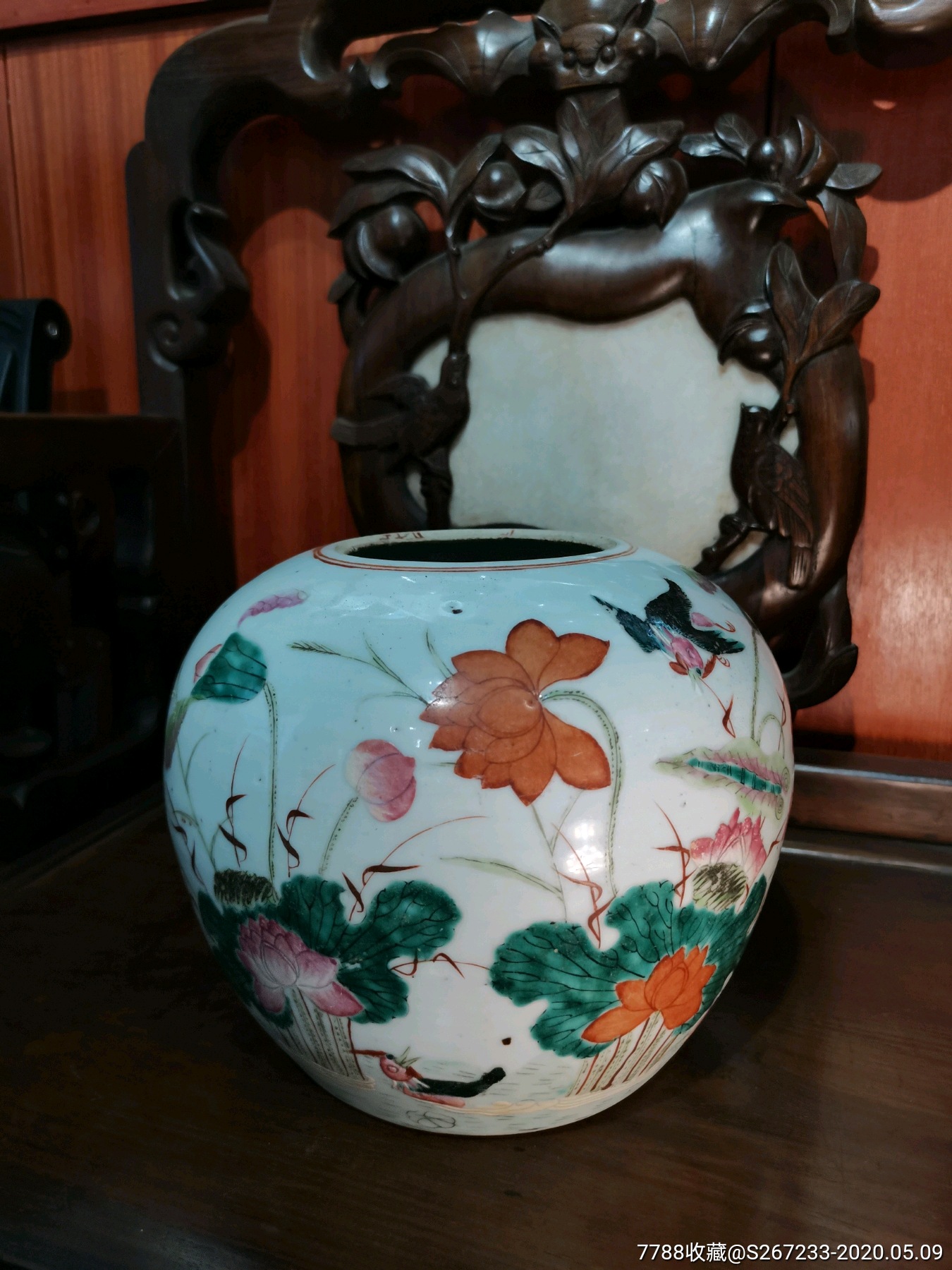 清代一鹭莲升荷花罐-价格:3880元-se72906766-彩绘瓷/彩瓷-零售-7788