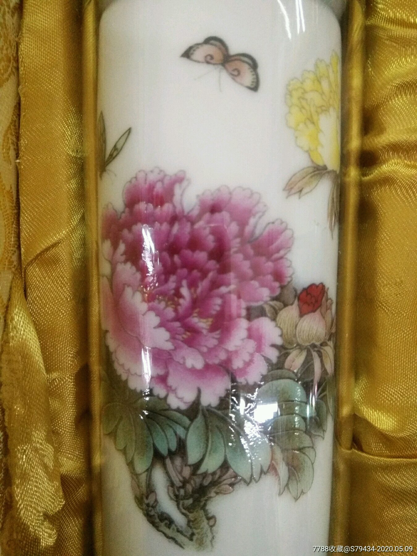 牡丹纳米对杯一套礼品瓷有收藏证书系中*工艺美术大师张松茂创作