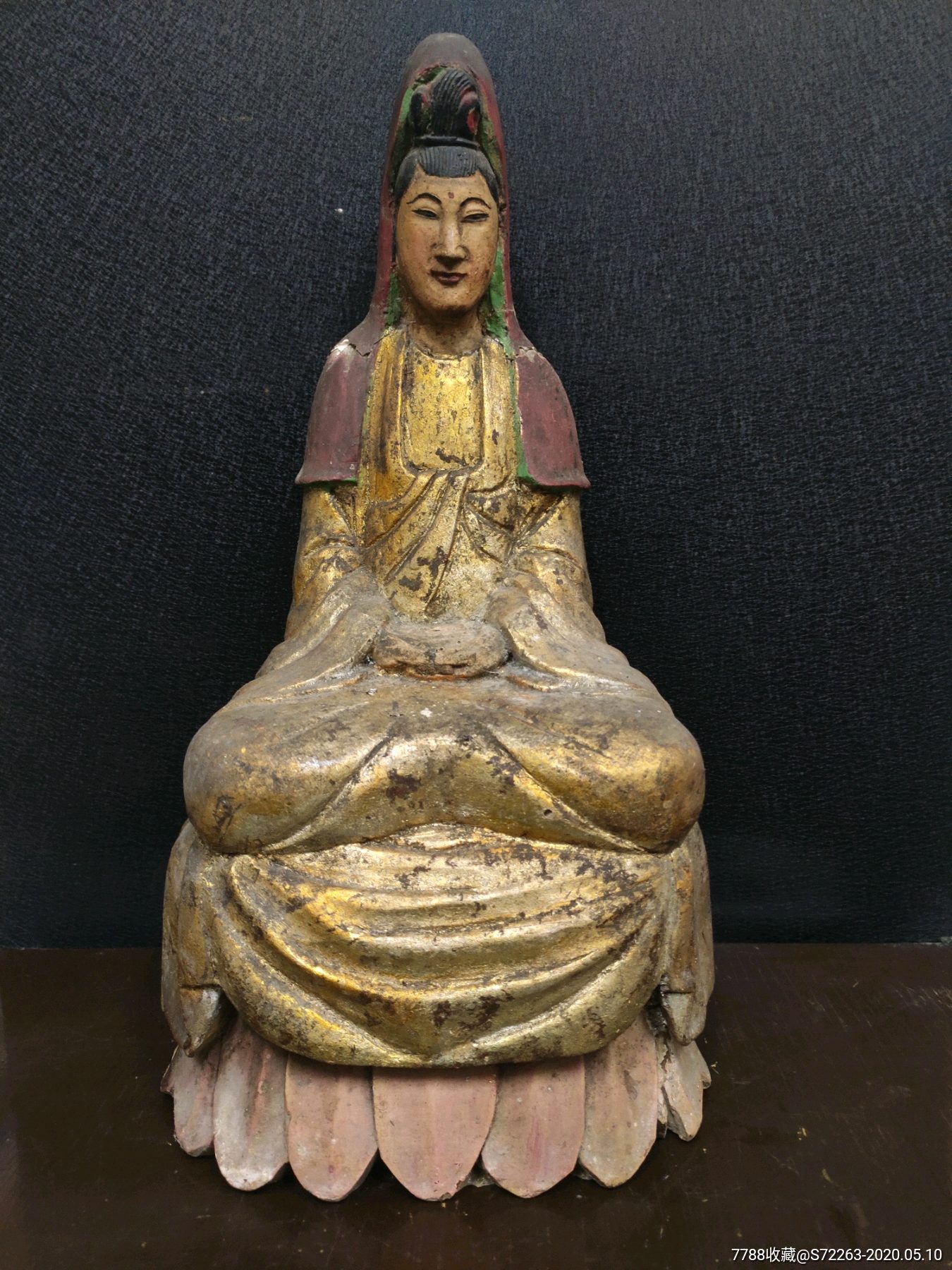 民国鎏金木雕观音!