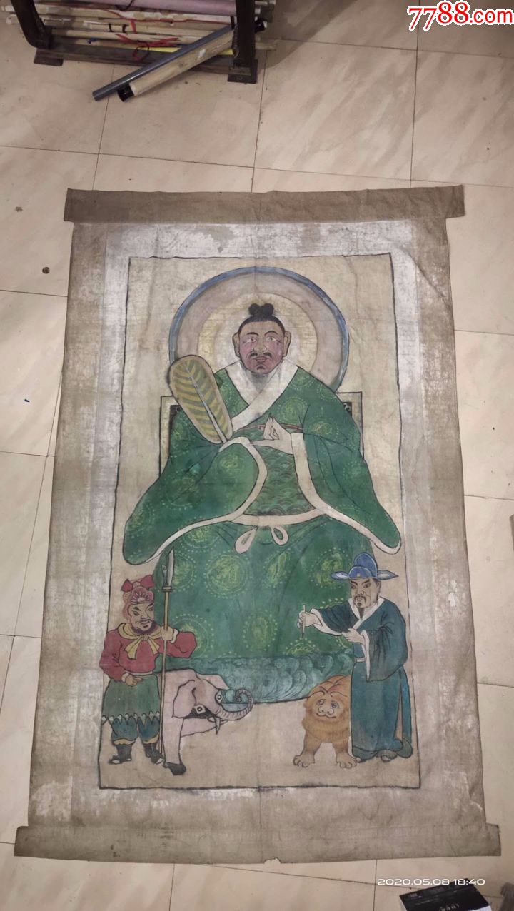 一口价大尺寸老布画道教神仙配文判武将动物瑞兽衣服很多龙