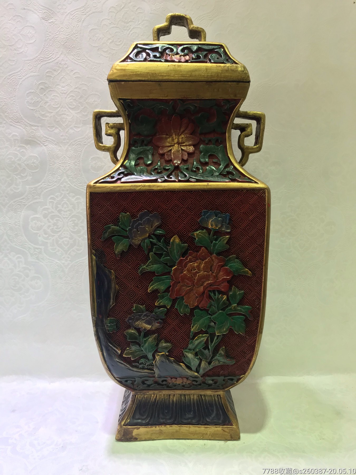 漆器方花瓶一对