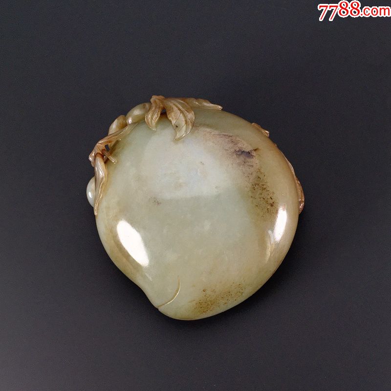 清中期和田玉籽料青白玉受沁镂雕桃形水盂桃形洗文房玉雕古玉老玉