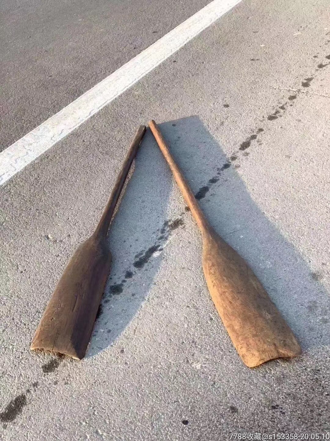 【柏木船桨一对】 整木雕刻