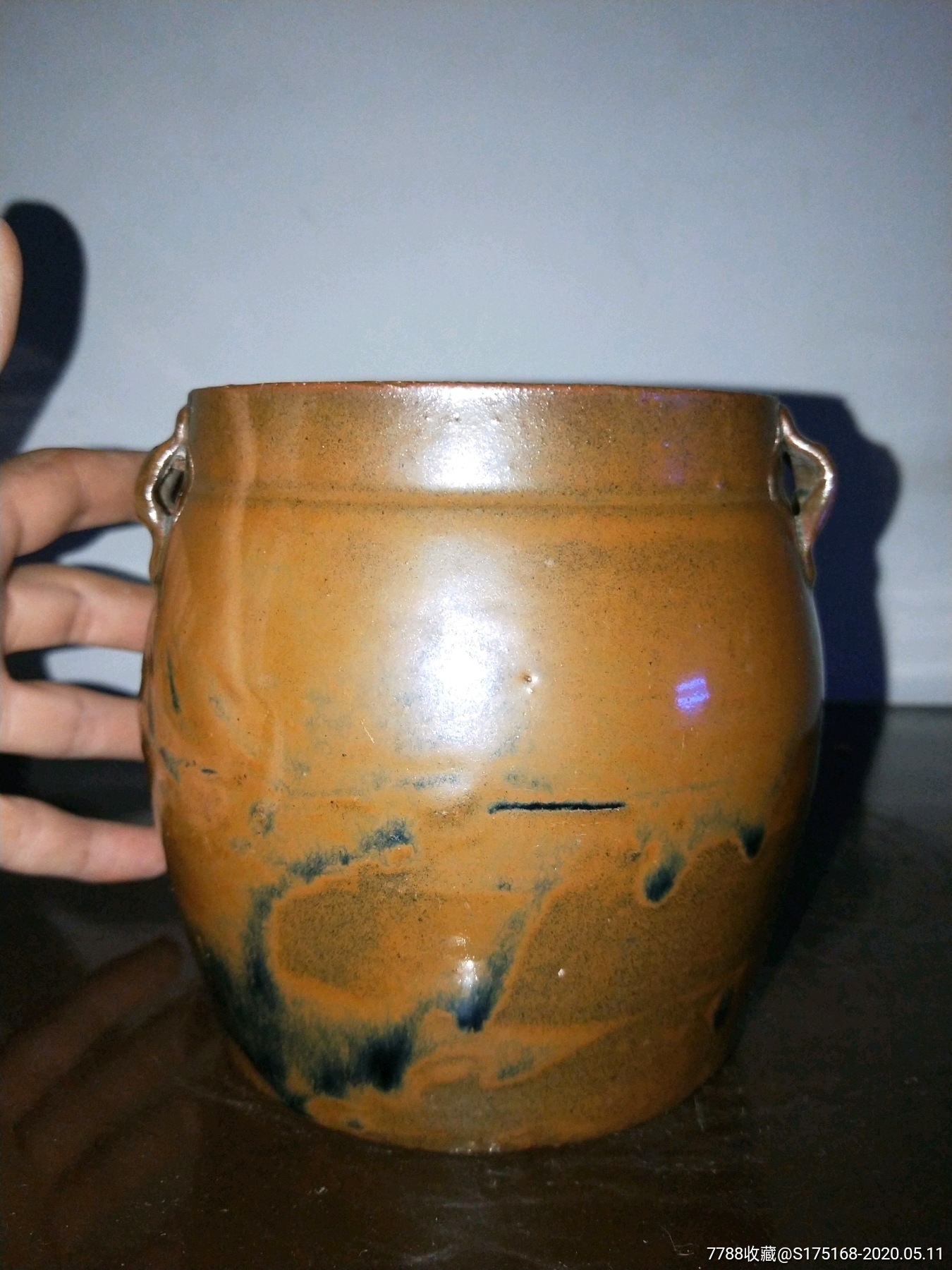 清代精品紫金釉四系双耳小罐