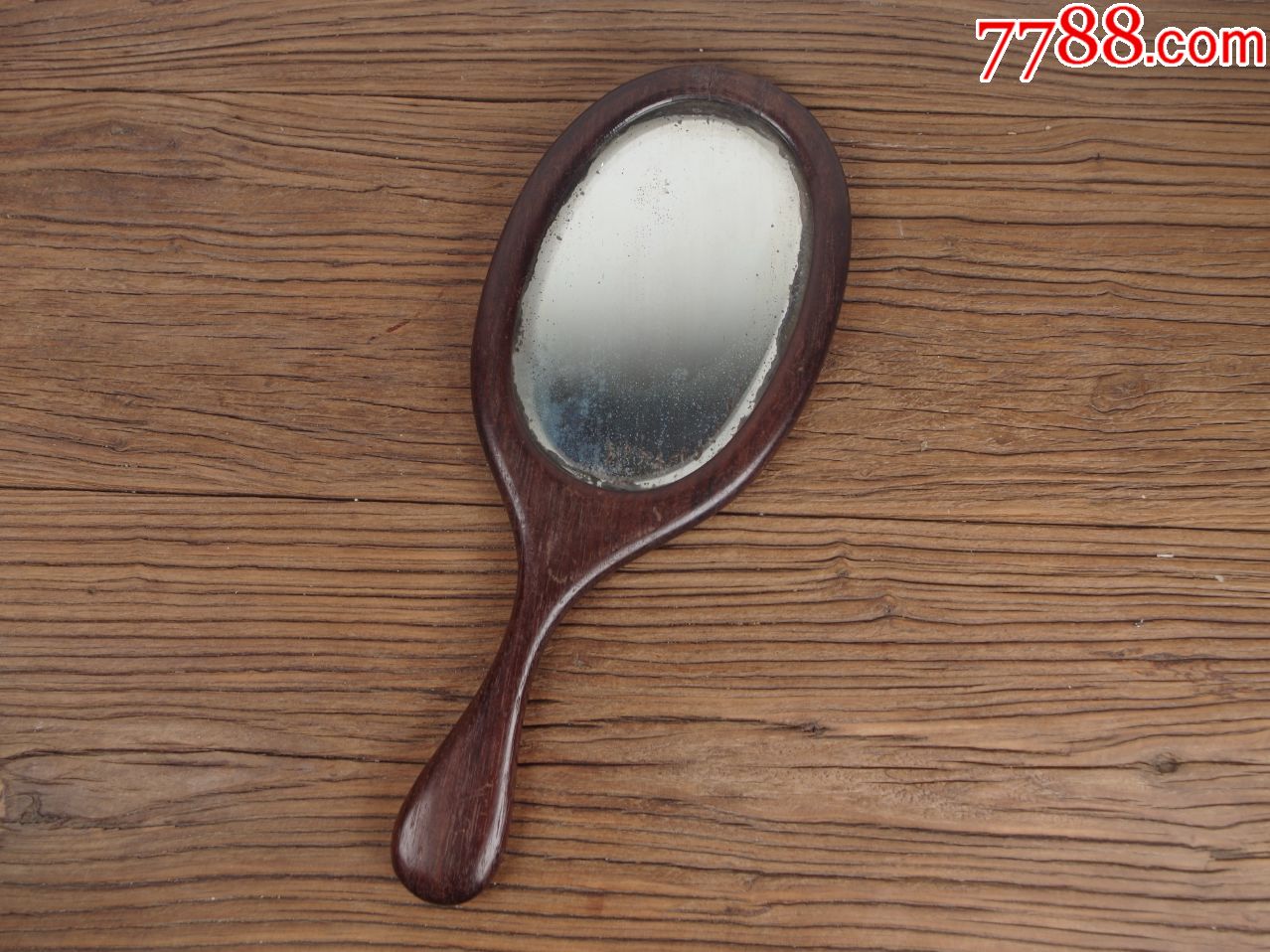 民国红木小姐镜玻璃镜子红木手把镜老镜子梳妆镜老物件