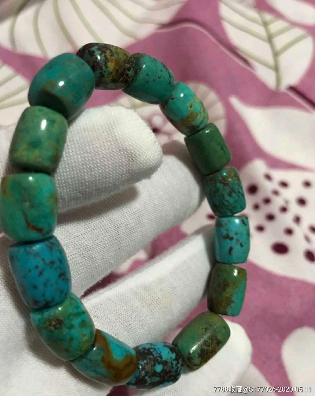 老绿松石珠子手串瓷度好