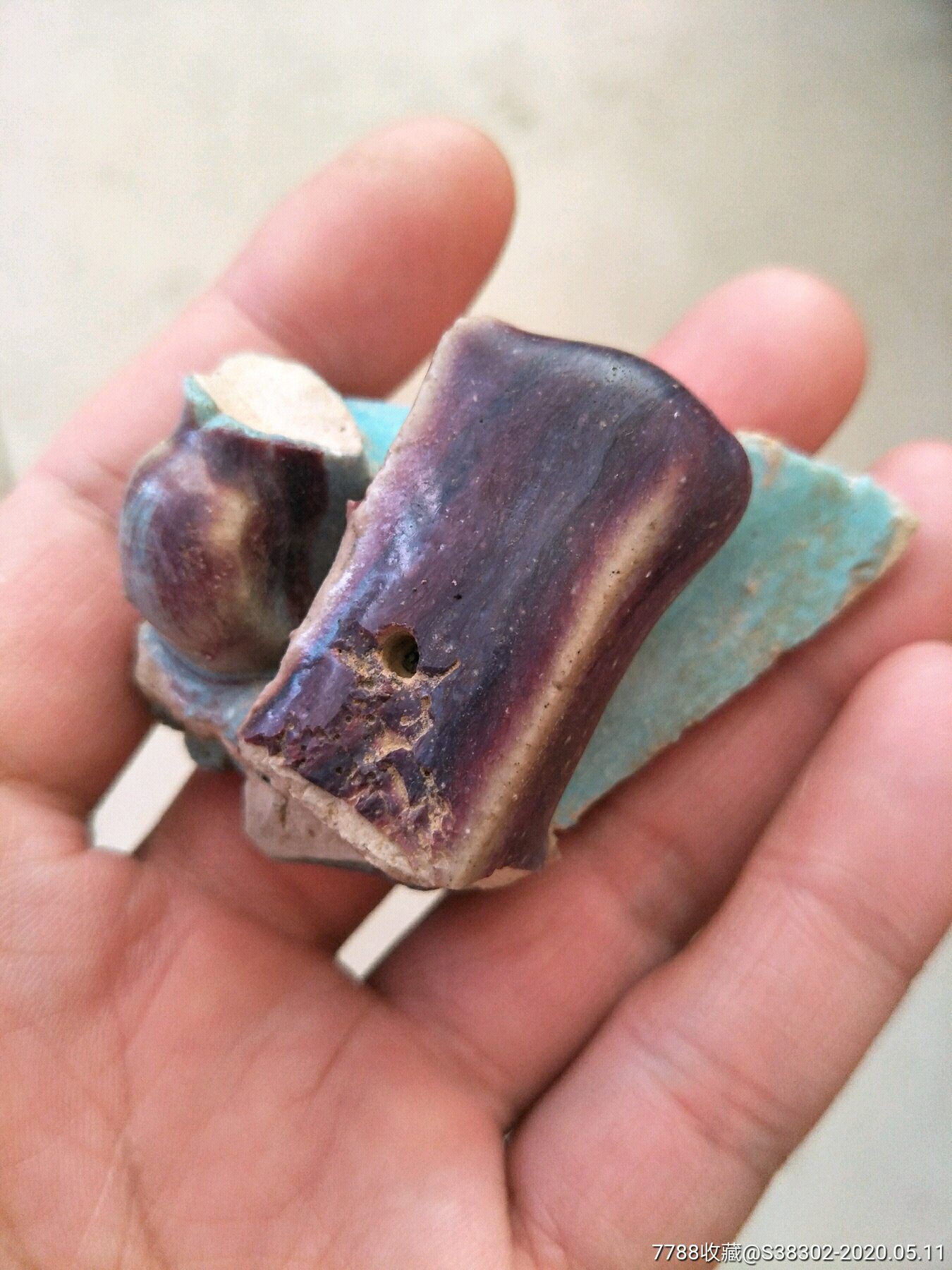 钧窑挂红瓷片一枚临清运河古玩店万枚瓷片标本馆