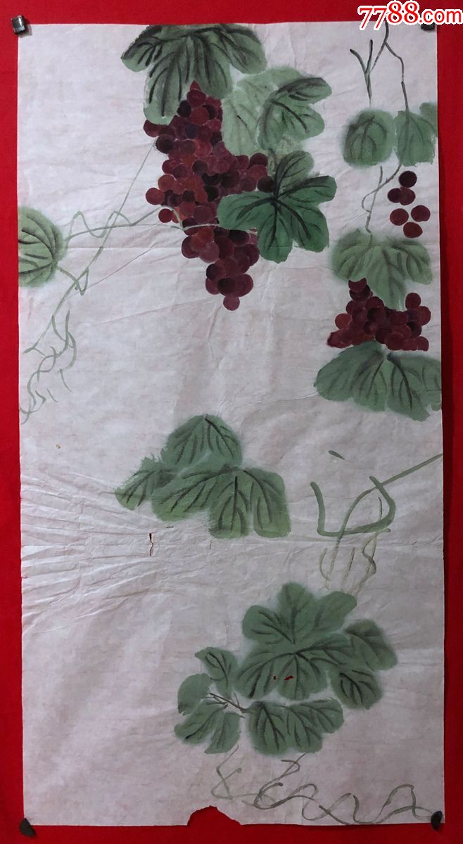 书画原作5156,无款花鸟画,葡萄,三尺全开