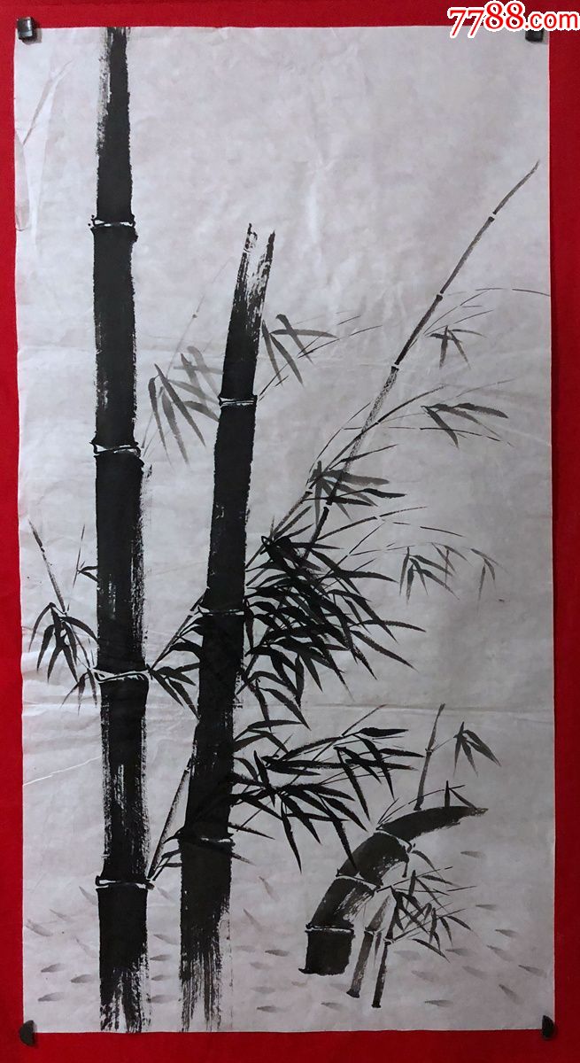 书画原作5172无款花鸟画竹子三尺全开