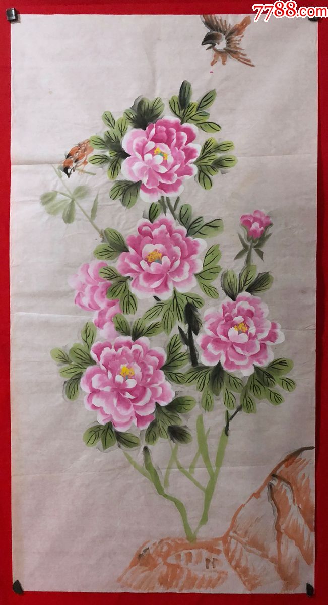 书画原作5179无款花鸟画牡丹三尺全开