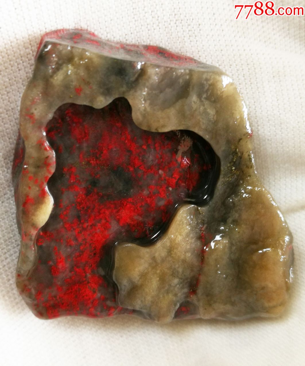 昌化鸡血石牛角冻手玩挂随形印章料36g(6面血软地,手工好刻,色味极好!