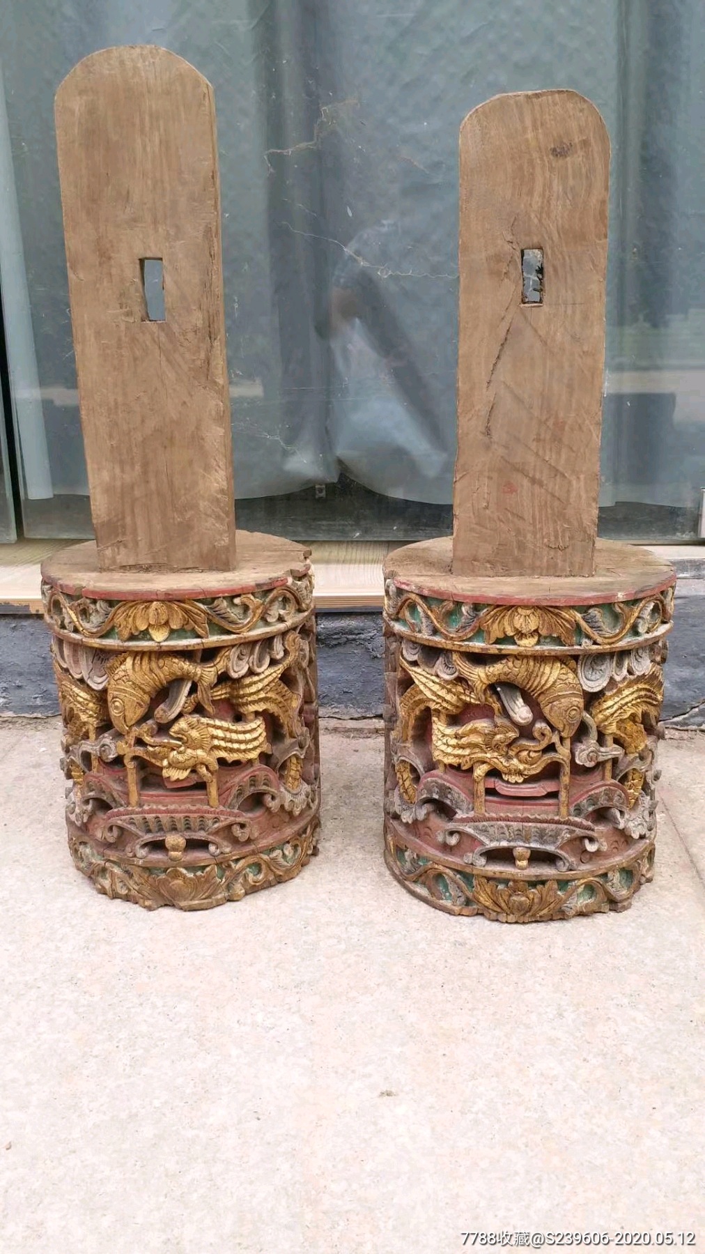 一对清代鲤鱼跳龙门 门当