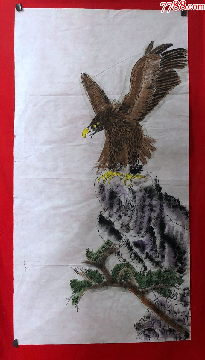 书画原作5225,无款花鸟画,雄鹰,三尺全开