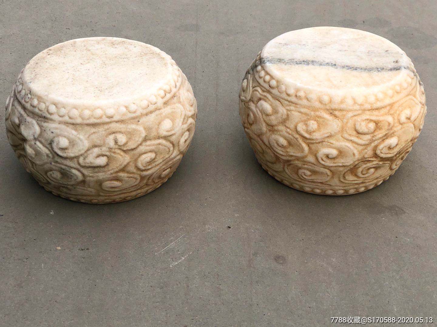 清代汉白玉石秀鼓.可做书房花架-石鼓/石墩-7788工艺品