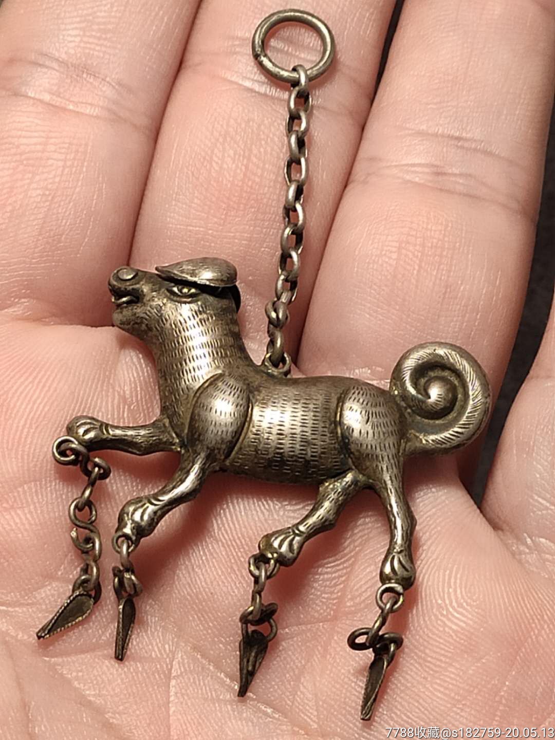 清代老银小狗精品挂件完整