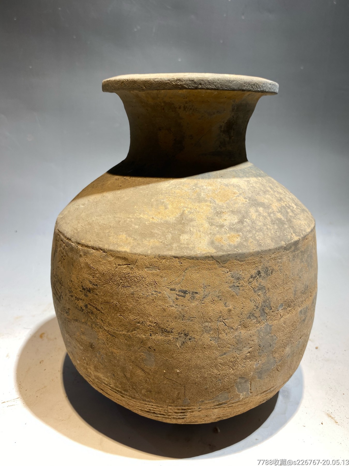 古玩陶器高古陶汉代带字陶釜