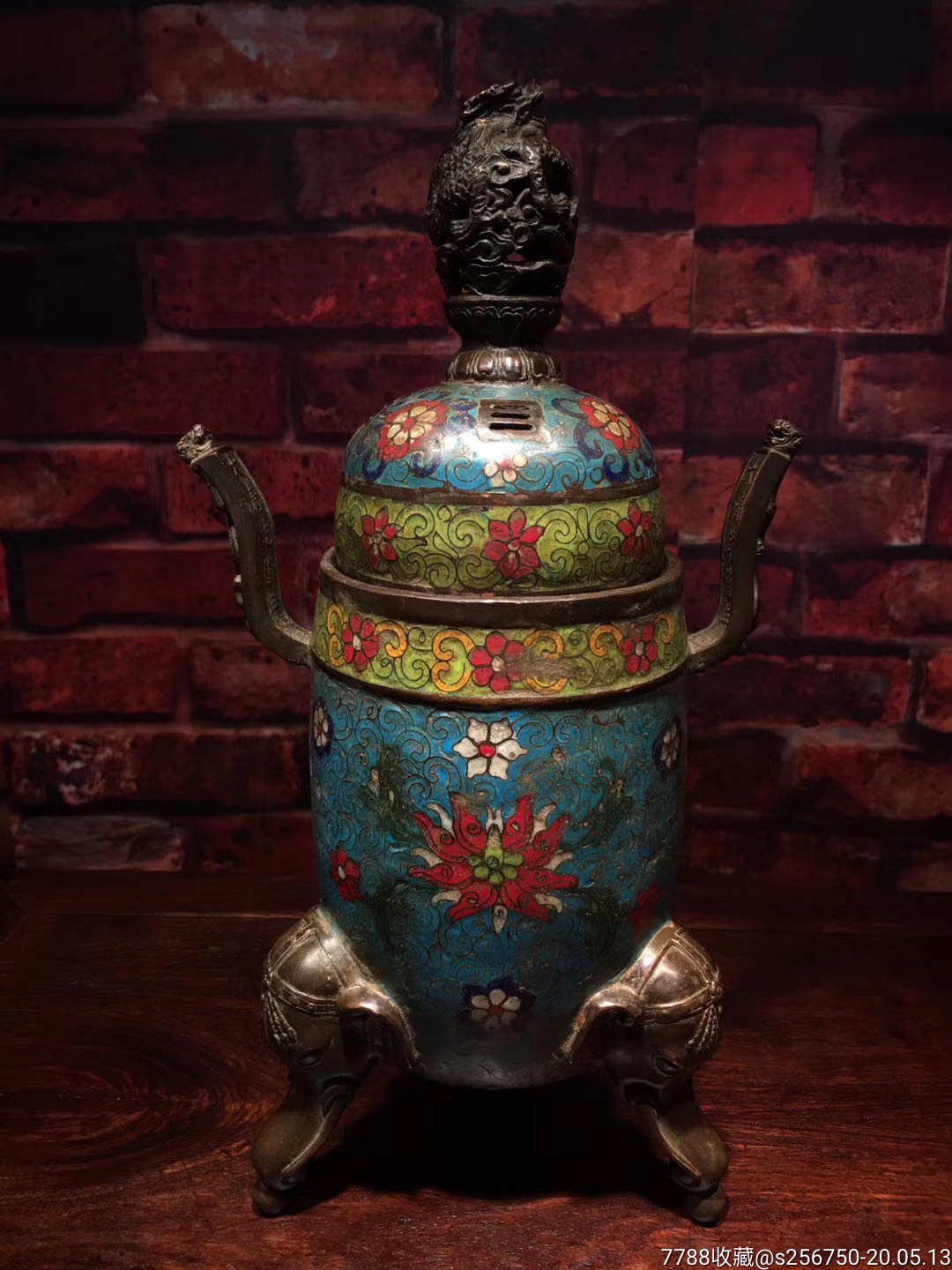 公式 ▽鴻▽ 中国古美術 中国古玩 古賞物 置物 三足熏香炉 雙象耳 琺瑯