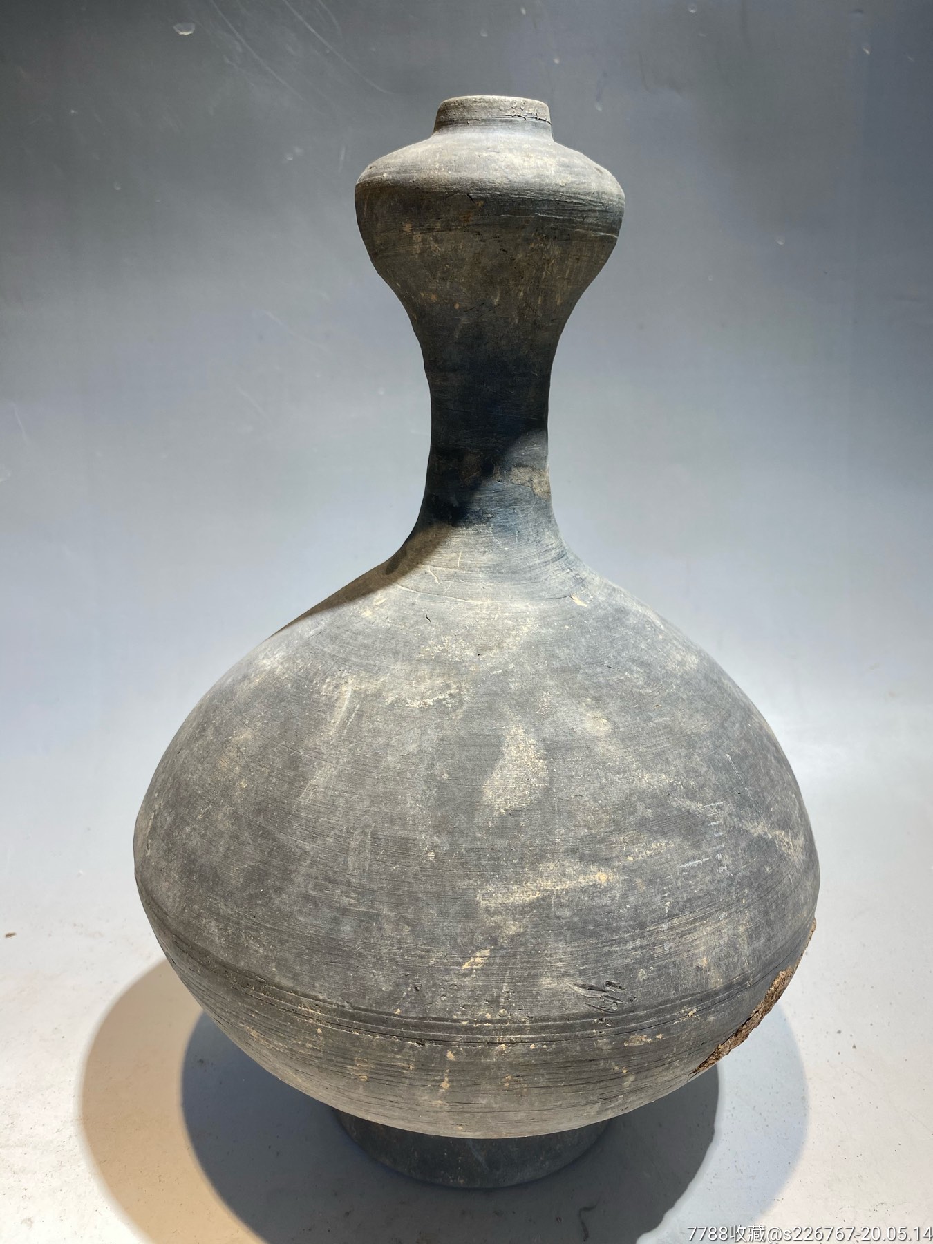 古玩陶器高古陶汉代灰陶器蒜头瓶