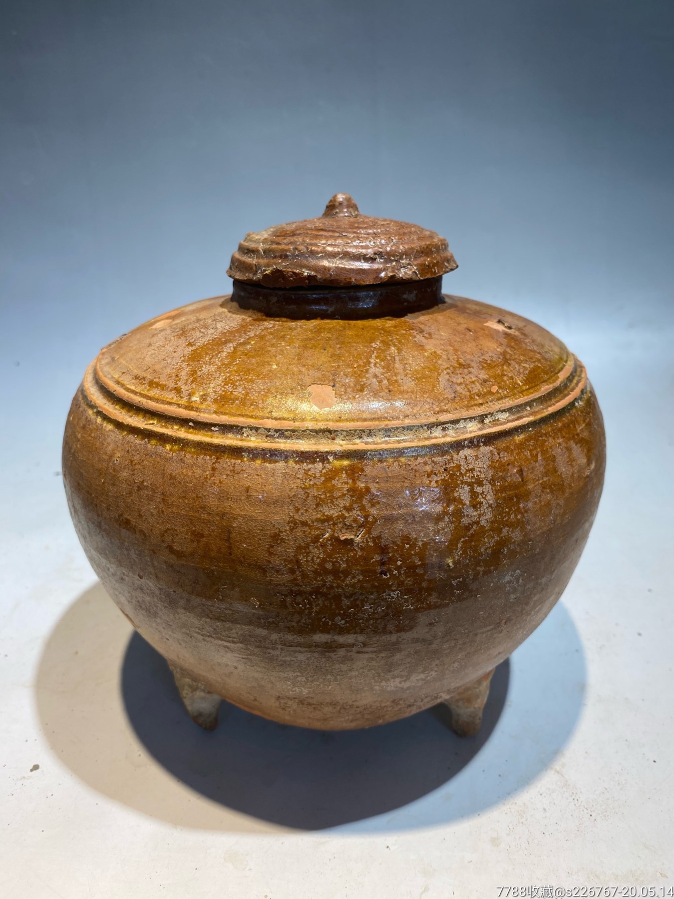 古玩陶器古董高古陶瓷汉代黄釉陶鼎