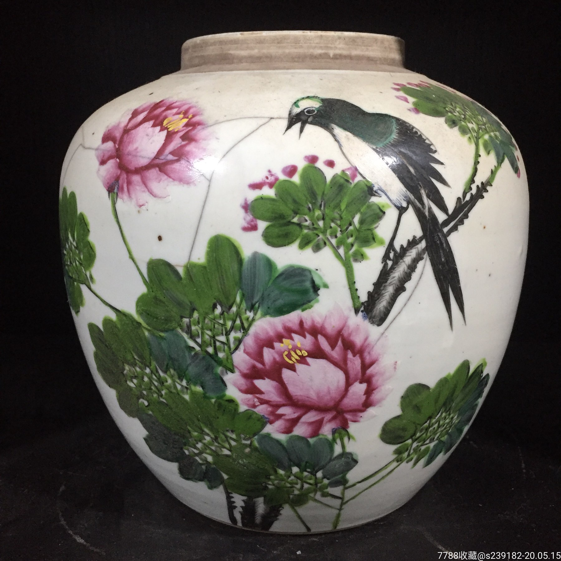 9 枝头求友 牡丹花鸟罐 -价格:288元-se73031943-彩绘瓷/彩瓷-零售