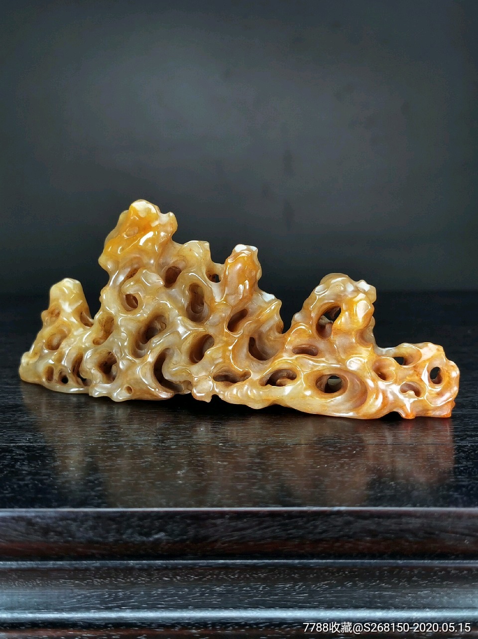 晚清 寿山石 玉笔架 玲珑山子摆件