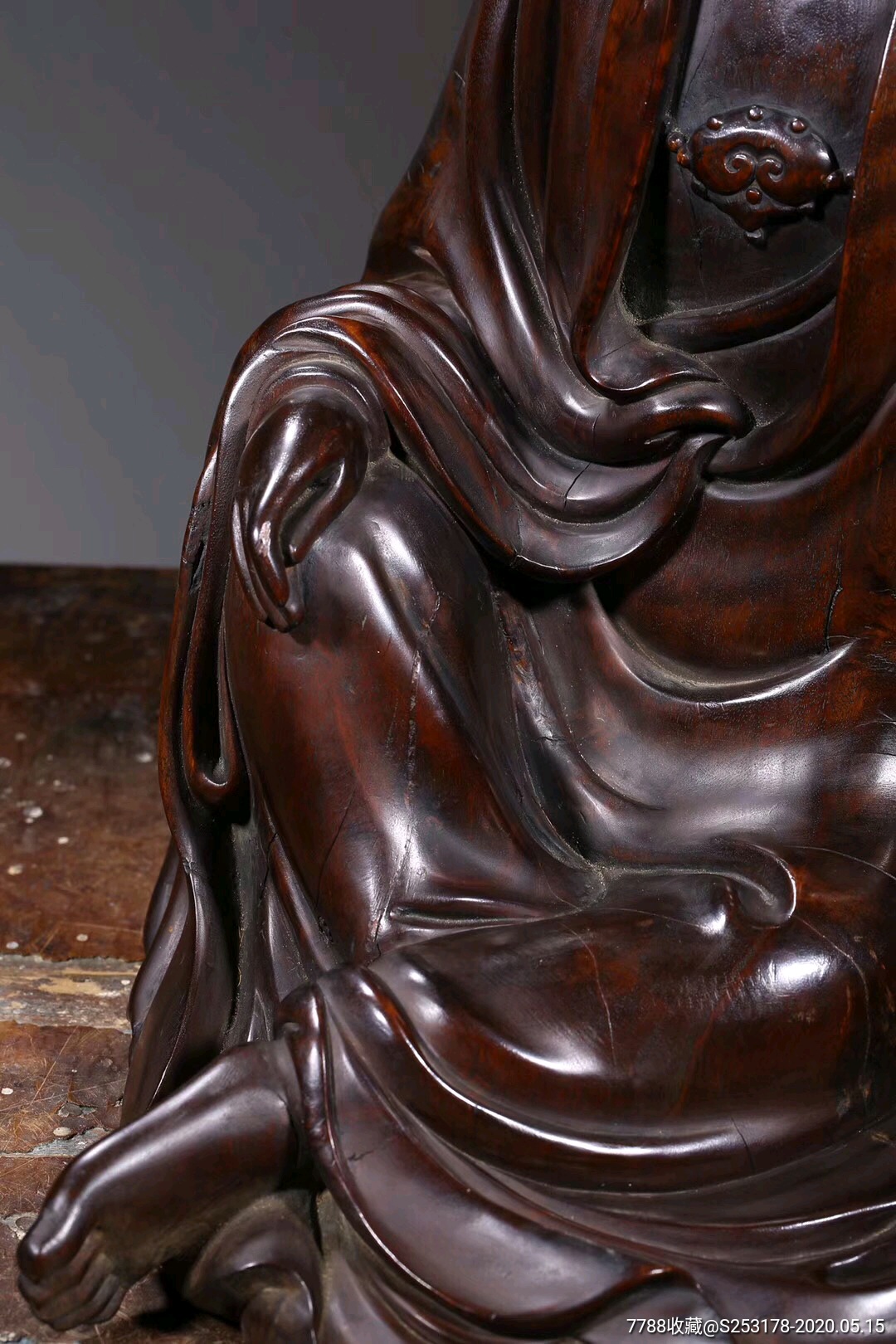 虎皮龙眼木雕观音菩萨坐像 实木整雕佛像